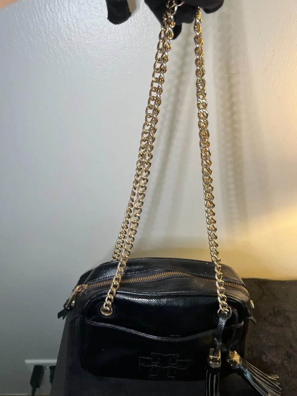 Tory Burch Black Pebbled Leather Camera Bag